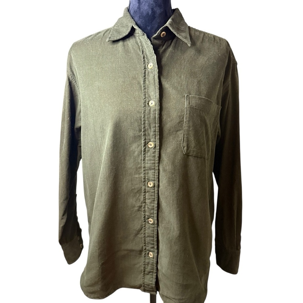 Wilfred Free | Dark Olive Corduroy Boyfriend Shirt | 100% Cotton | Sz XS - Picture 2 of 8